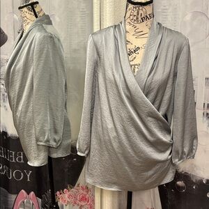 NWT Talbots Silky Grey Wrap Blouse